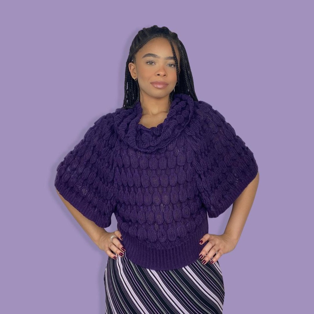 Unique Ovale Print Knit Pancho Sweater